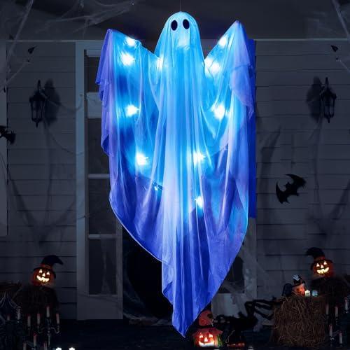 Présentation de Présentation Fantôme Suspendu Halloween, Lumière LED Bleue, Décoration Effrayante