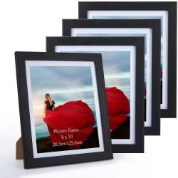 Présentation Cadre Photo Noir MDF, Lot de 4, Verre Véritable