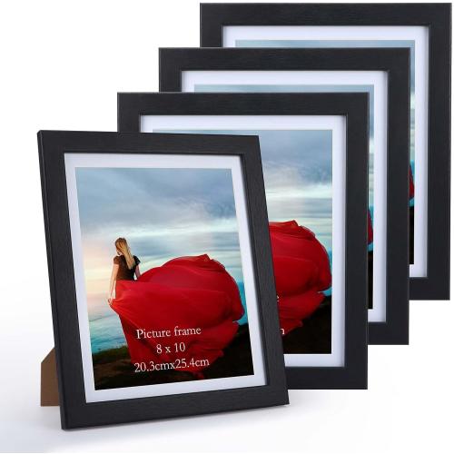 Présentation de Cadre Photo Noir MDF, Lot de 4, Verre Véritable