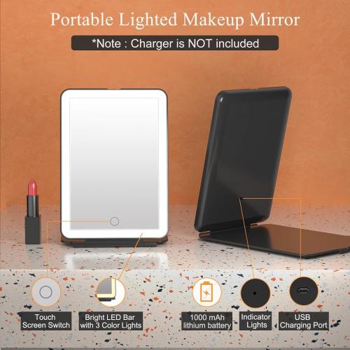 Présentation de Miroir maquillage FUNTOUCH rechargeable, lumière LED, portable en situation