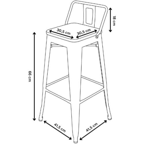 Présentation de Zoom sur Tabourets de Bar Métal Noir Mat, Style Industriel, Dossier, Bois Clair