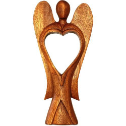 Présentation Sculpture abstraite bois ange amour, déco intérieure artisanale