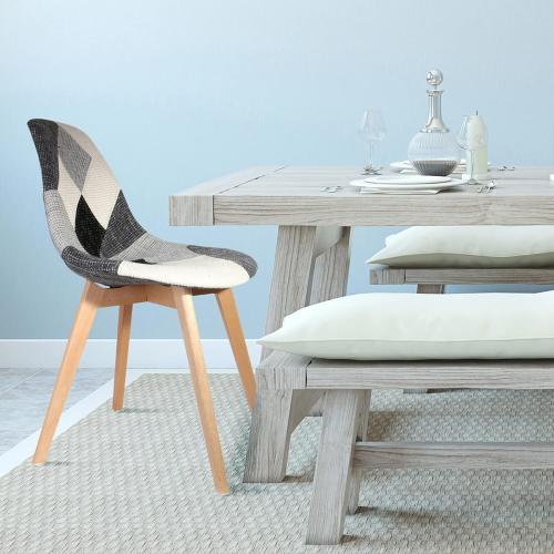 Présentation de Silla Patchwork Gris, Chaise Design Moderne, Confortable en situation