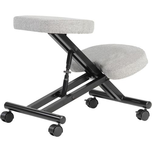 Présentation de Zoom sur Tabouret Ergonomique Noir, Repose Genoux, Assise Rembourrée