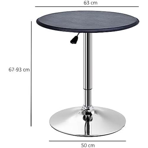 Présentation de Zoom sur Table de Bar Chic Contemporaine, Plateau Pivotant, Hauteur Réglable, Métal Chromé Noir