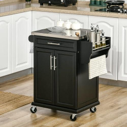 Chariot de Service Cuisine HOMCOM avec Rangement et Plateau INOX en situation