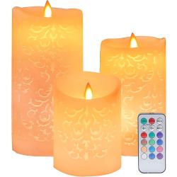 Présentation Bougie LED Cire Véritable, Minuterie, Télécommande, Motif Creux