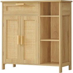 Présentation Armoire rangement WEENFON, portes rotin naturel, buffet