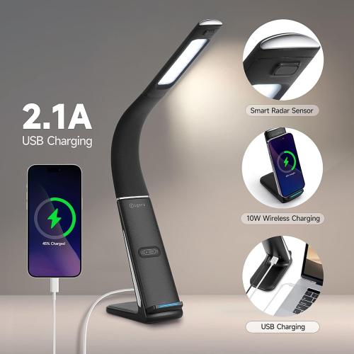 Présentation de Zoom sur Lampe Bureau LED, Capteur Gestes, Charge USB, Bras Réglable