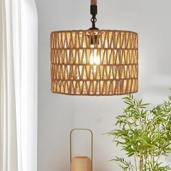 Présentation Lustre Suspension Vintage Boho, Luminaire Rotin E27