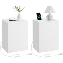 Présentation VASAGLE Table de Chevet Moderne Multiprise, 3 Tiroirs, Ports USB, Lot de 2