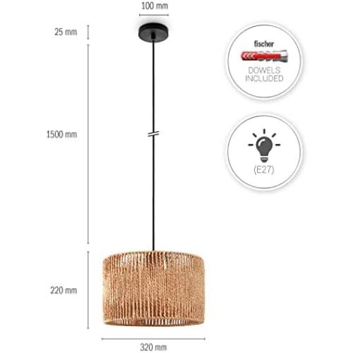 Présentation de Zoom sur Lampe Suspendue Rotin Boho E27 pour Salle à Manger Paco Home