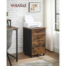 Caisson Bureau 3 Tiroirs, Tissu, Bois, Meuble Rangement, Marron Noir en situation