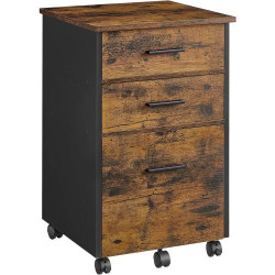 Présentation Caisson Bureau 3 Tiroirs, Tissu, Bois, Meuble Rangement, Marron Noir