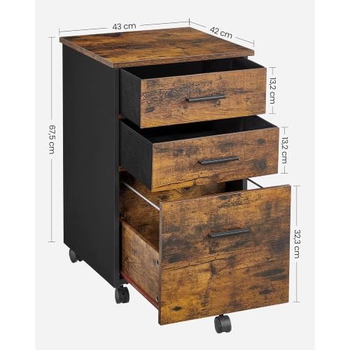 Présentation de Zoom sur Caisson Bureau 3 Tiroirs, Tissu, Bois, Meuble Rangement, Marron Noir