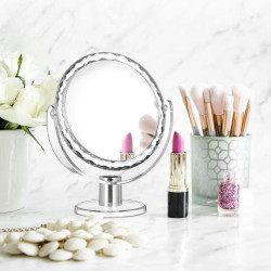 Miroir maquillage grossissant Relaxdays, rond, pivotant, transparent en situation