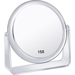 Présentation Miroir maquillage grossissant 15x, double face, portable