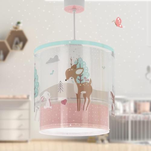 Présentation de Lampe Suspension Enfant Cerf Loving Deer Rose Polypropylène en situation