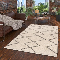 Présentation Tapis Shaggy Losange Blanc Casse, Pergamon