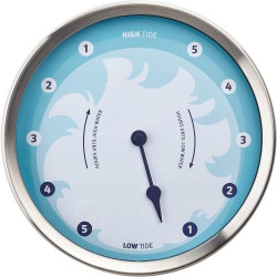 Horloge marée TFA Dostmann, design maritime bleu, inox en situation