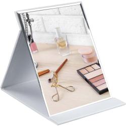 Présentation Miroir maquillage portable pliable cuir synthétique blanc