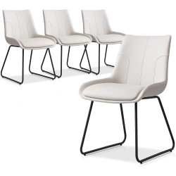 Présentation Chaises salle à manger modernes, similicuir blanc cassé, 4 pièces