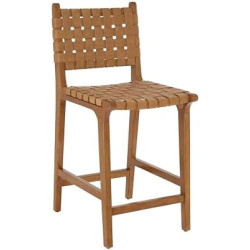 Présentation Tabouret de Comptoir Cuir PU Tissé Marron avec Repose-Pieds