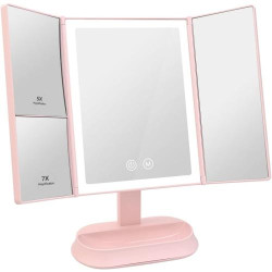 Présentation Miroir cosmétique 4 en 1 éclairage LED, pliable, rose