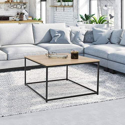 Table Basse Industrielle Detroit, Design Carré, Style Loft Moderne en situation