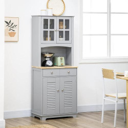 Buffet haut HOMCOM, meuble rangement bois, gris classique en situation