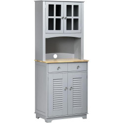 Présentation Buffet haut HOMCOM, meuble rangement bois, gris classique