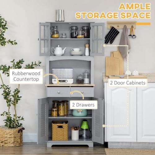 Présentation de Zoom sur Buffet haut HOMCOM, meuble rangement bois, gris classique