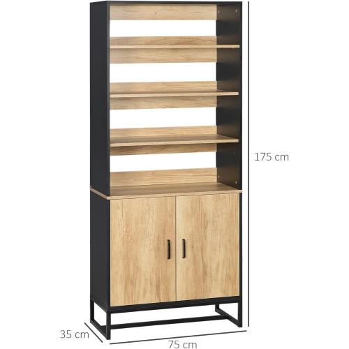 Présentation de Zoom sur Buffet Armoire Cuisine Noir, Rangement Placard, 4 Étagères