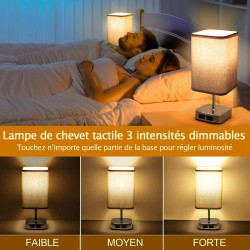 Lampe de Chevet Tactile Tellegante, Ports USB, Abat-jour Tissu en situation