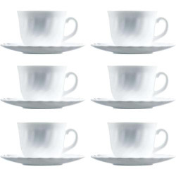 Présentation Tasses Luminarc Trianon, soucoupes, verre blanc, 6 pcs