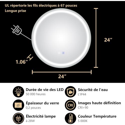 Présentation de Zoom sur ExBrite Miroir Salle de Bain LED, Antibuée, Éclairé