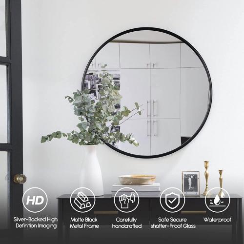 Présentation de Zoom sur Miroir décoratif rond PROHOMEWARE, cadre métal moderne