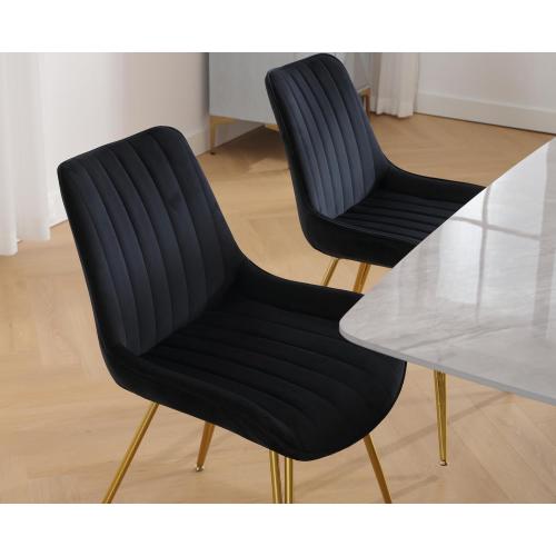 Présentation de Zoom sur Chaises Salle à Manger Velours Noir, Pieds Dorés, Lot 2