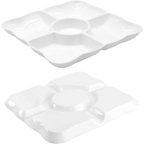 Présentation de Zoom sur Assiettes à Compartiments GYSRXS, Plastique Réutilisable Blanc