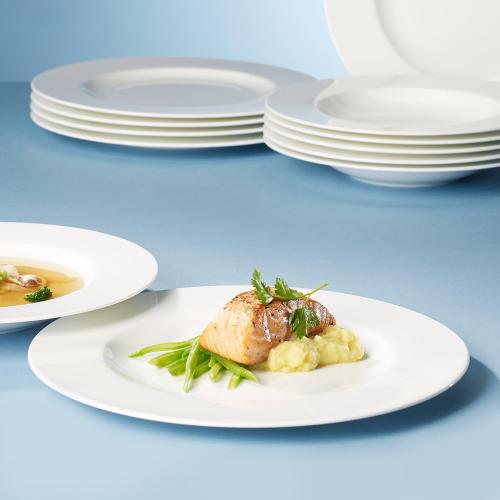 Présentation de Assiette plate porcelaine Bone Villeroy Boch, Blanc, 6 pièces en situation