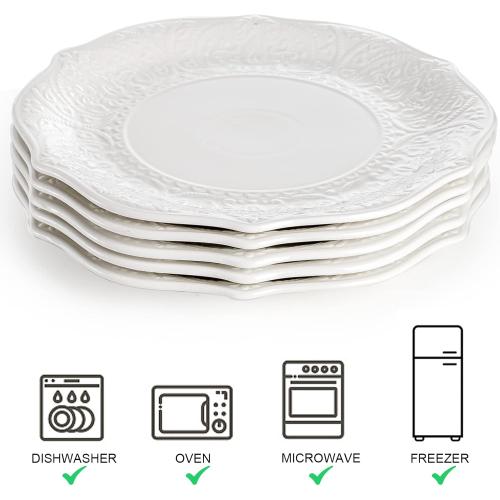 Présentation de Zoom sur SOUJOY Assiettes plates porcelaine blanche, relief, 6 pièces