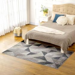 Tapis Salon Chambre Design Moderne, Poils Courts, Gris en situation