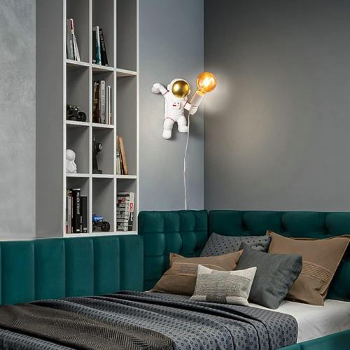 Présentation de Zoom sur Applique Murale Enfant Astronaute, Lampe Murale Blanc, Interrupteur