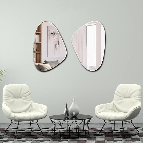 Présentation de Zoom sur Miroir décoratif mural asymétrique, argenté, moderne