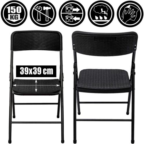 Présentation de Zoom sur Chaises Pliantes Amanka, Rotin Noir, Balcon, Jardin