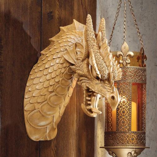 Présentation de Sculpture murale dragon bronze, lot de 2, Design Toscano en situation