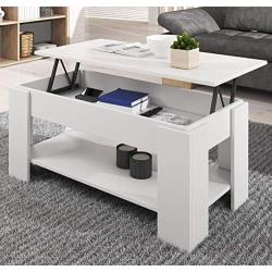 Table Basse Plateau Relevable Coffre Blanc Brillant en situation