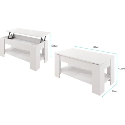 Présentation de Zoom sur Table Basse Plateau Relevable Coffre Blanc Brillant