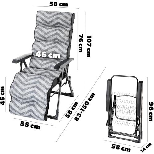 Présentation de KADAX Fauteuil Jardin Acier Inclinable Pliable Gris en situation