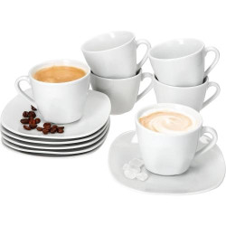 Présentation Tasses à café porcelaine blanche, lot 6 pièces, chic